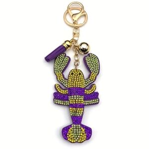 Purple and Gold Crawfish Lobster Bag Purse Backpack Charm  Keychain